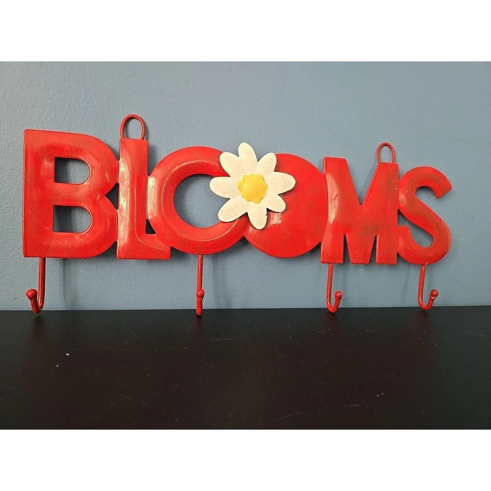 Metal Key Coat Towel Jewelry Hook Hanger Coat Rack Red BLOOMS Flower